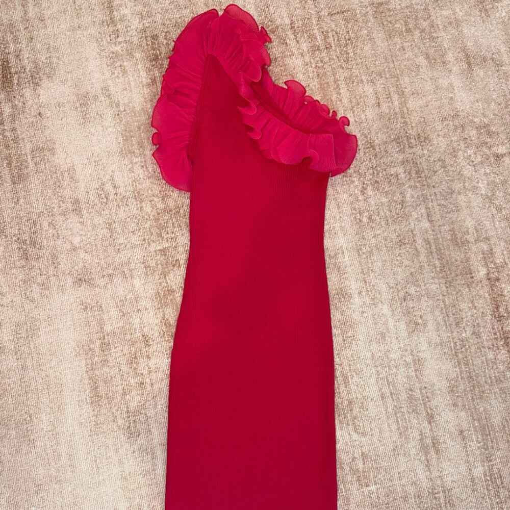 Milly one- shoulder scallop ruffle dress, Pink, Small, NWT